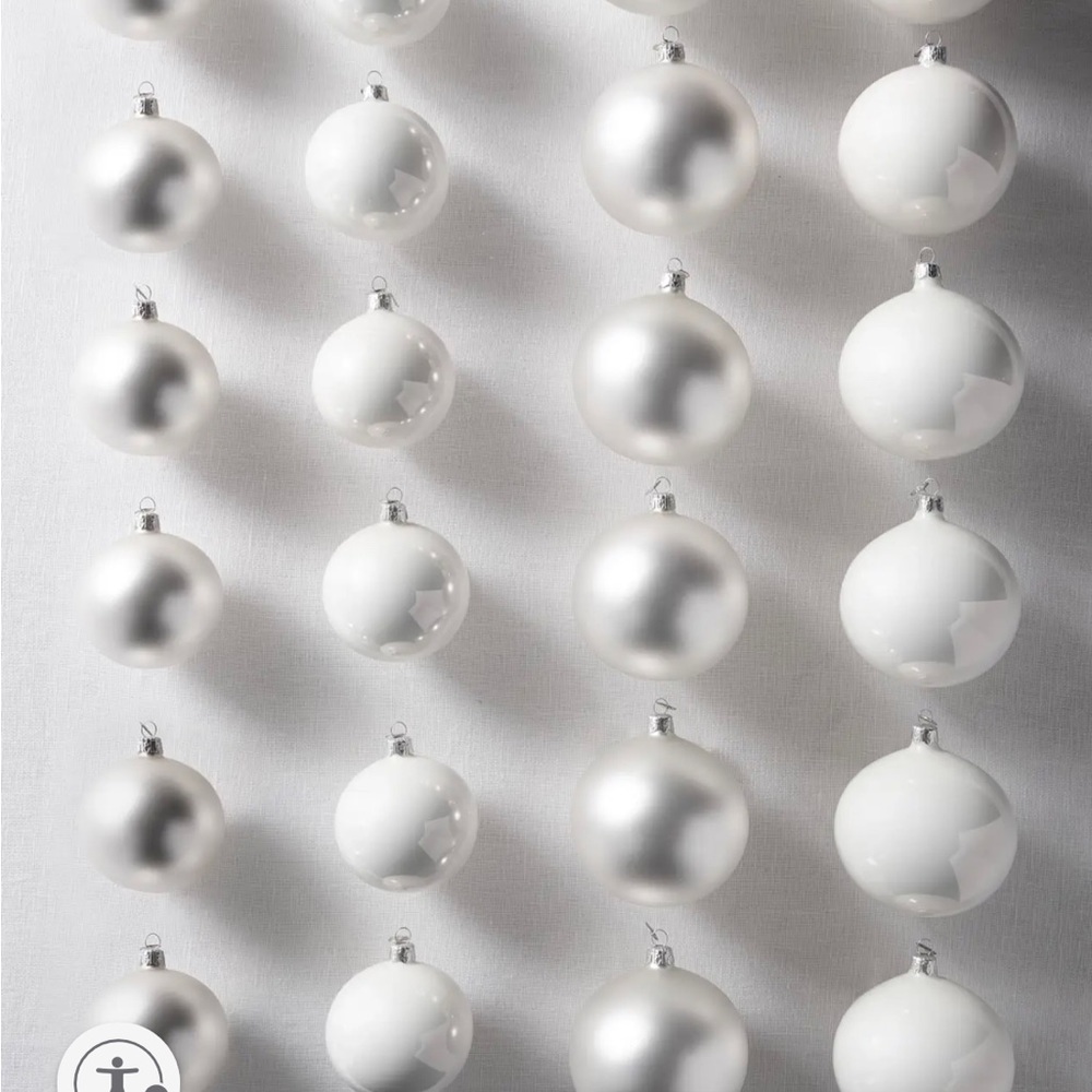 23 white glass Christmas ornaments from Balsam Hill